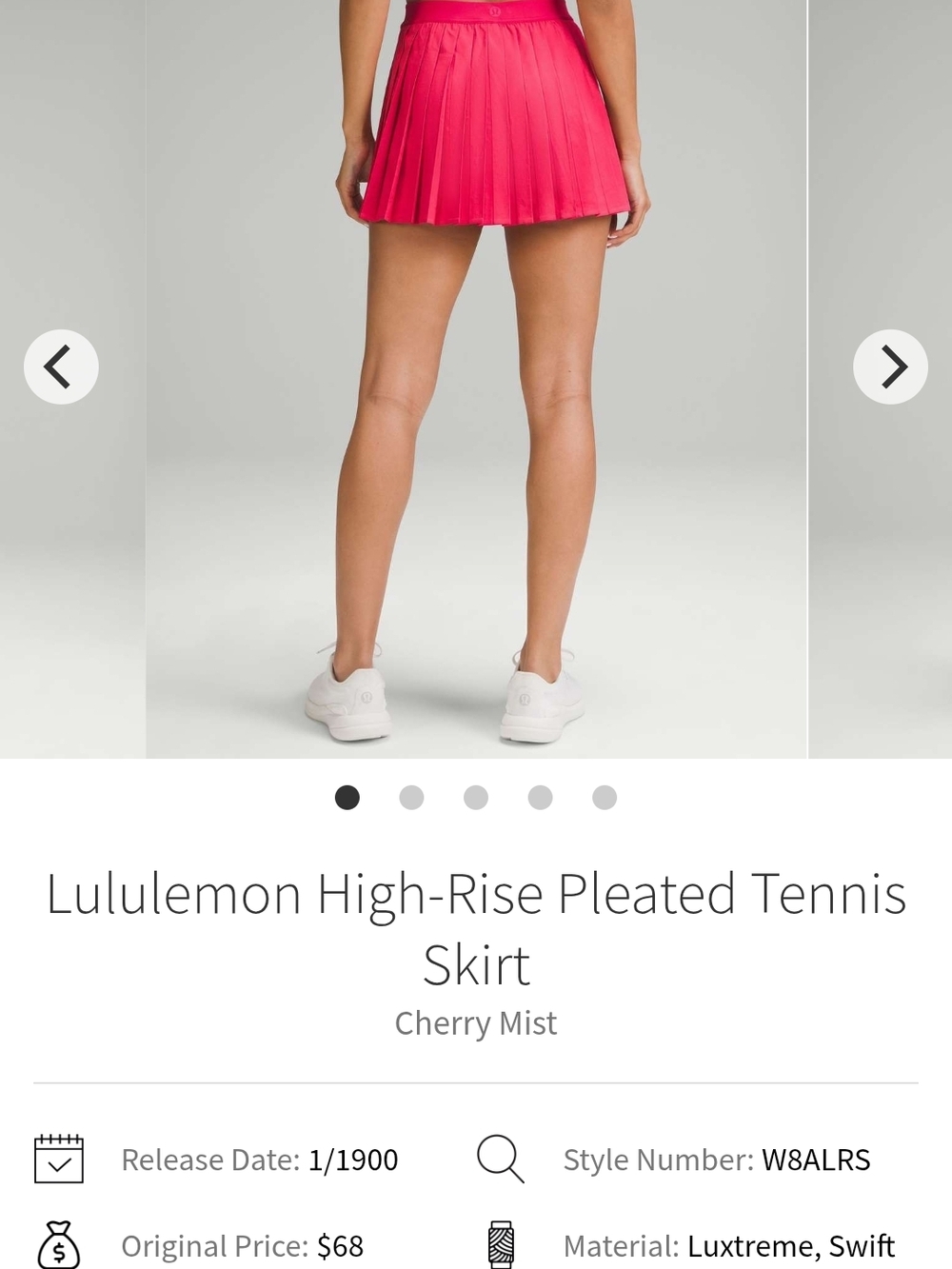 Lululemon High‑Rise Pleated Tennis Skirt - Cherry Mist EUC
